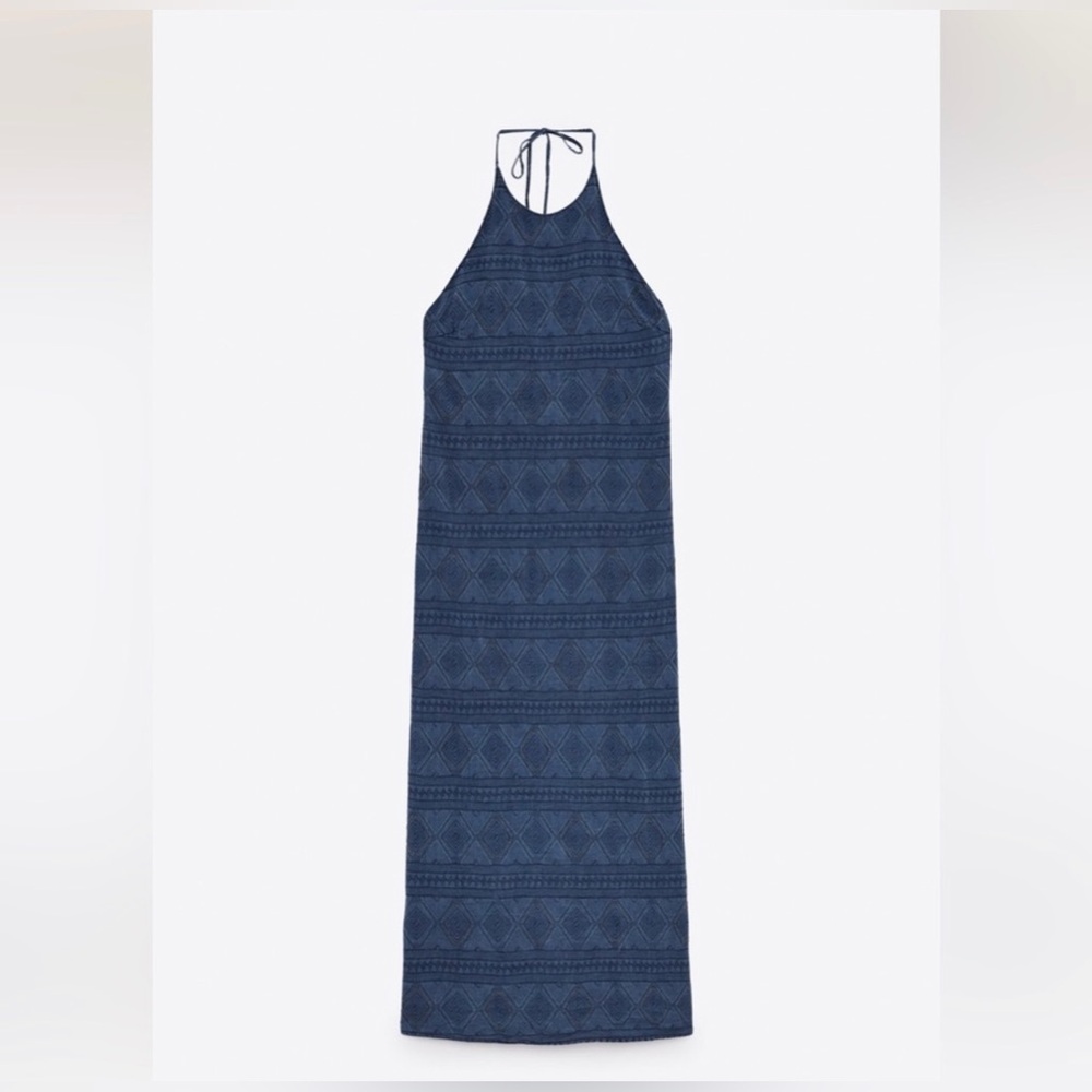 ZARA HALTER LINEN BLEND DRESS NWOT